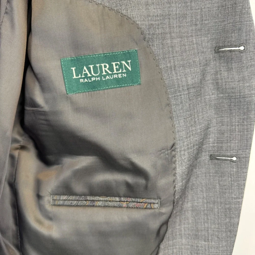 Lauren Ralph Lauren Mens 42R Grey 100% Wool Sharkskin 2 Button Blazer Sport Coat